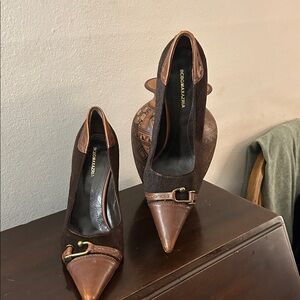 BCBGMaxAzria Brown Leather Heels with Buckle Detail